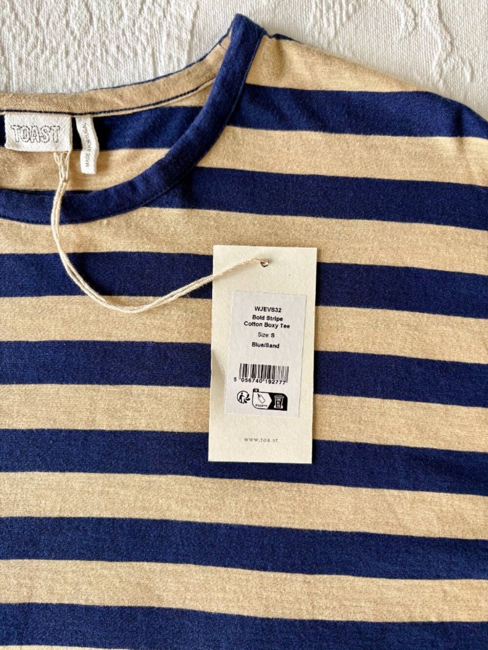 Toast Bold Stripe Cotton Boxy Tee in Blue/Sand - Sz. Small - Brand New with Tags - Picture 7 of 13
